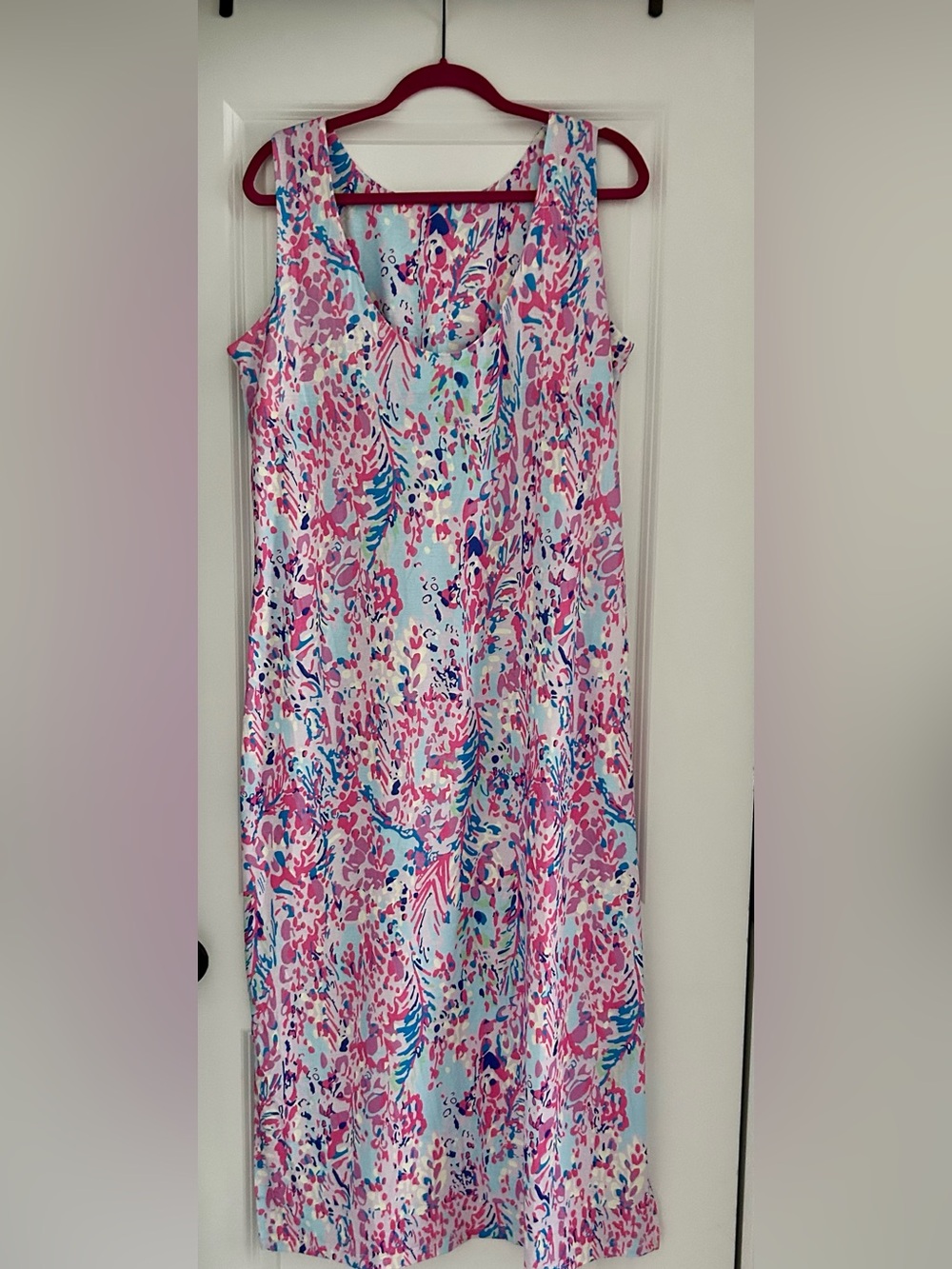 Sleeveless Pink & Blue Floral Maxi Dress